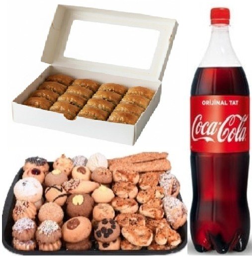 1 kg Kuru Pasta + 1 kg Cevizli Baklava + 1 Litre Kola Menüsü Isparta pasta