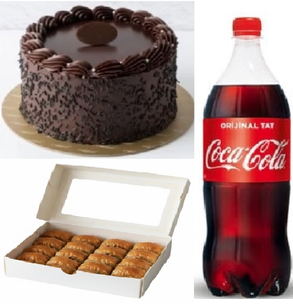 2-3 Kişilik Çikolatalı Yaş Pasta (1 Adet), 1 kg Cevizli Baklava (1 Adet), 1 Litre Kola (1 Adet) Isparta pasta