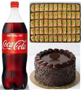 2-3 Kişilik Klasik Çikolatalı Pasta 1 kg Baklava ve Cola Fırsatı Isparta pasta