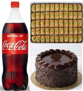 2-3 Kişilik Klasik Çikolatalı Pasta 1 kg Baklava ve Cola Fırsatı Isparta pasta