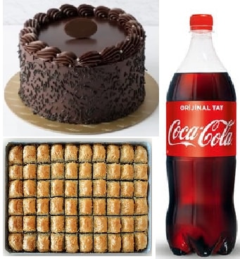 Çikolatalı Pasta 1 kg Cevizli Baklava ve 1 Litre Cola Kombo Paket Isparta pasta